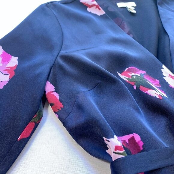 JOIE MILTONA NAVY SATIN PINK FLORAL SHORT SLEEVE WRAP DRESS - XS - Picture 10 of 12